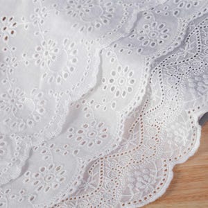 Off white cotton floral lace, eyelet cotton lace, 7 yards embroidered scalloped trimming, skirts curtain lace clothing accessories