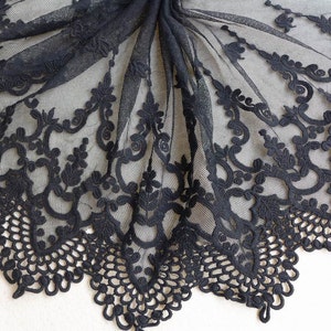 Vintage Black Embroidery Lace 11" Wide Cotton Tulle Lace Fabric Trim Bridal dresses Lace ONE yard