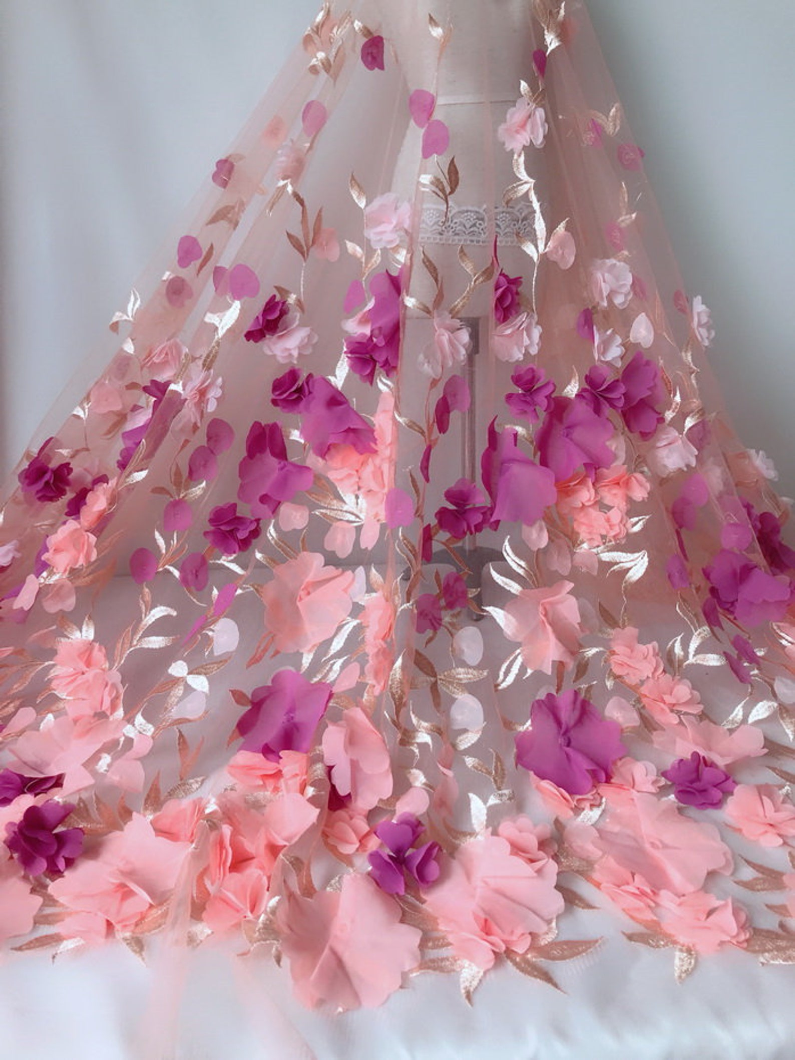 Soft 3d Flower Petals Lace Fabric Bridal Dress Fabric by the Etsy