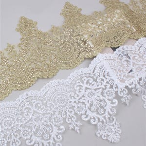 Alençon Spitzenbesatz, Pailletten gestickte florale ausgebogte Spitze für Kleider, Mantilla Schleier, Strumpfbänder, Kostüm
