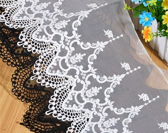 Vintage Embroidery Lace, Off White Tulle Lace Fabric Trim, Cotton Lace Trim, Bridal dresses Lace ONE yard