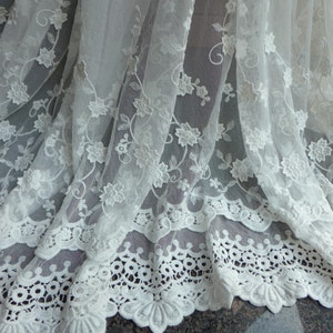 Lace Fabric in Off-white, Bridal Lace Fabric, Soft Tulle Lace Cotton Fabrics, Retro Style Lace Fabric By yard