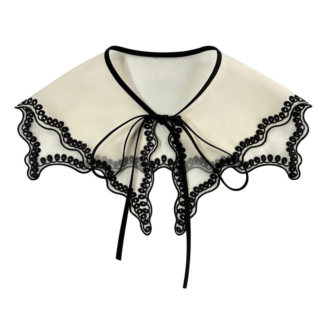 Organza Collar With Ribbon, Skin Tone / White / Black V-neck Fake ...