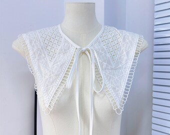 White Crochet Lace Collar Dickie For Women Victorian Collar