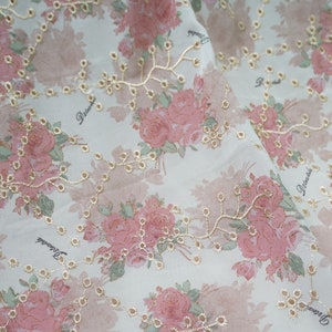 1 Yard Chiffon Fabric Pink Rose Floral Exquisite Bridal Wedding Fabric ...