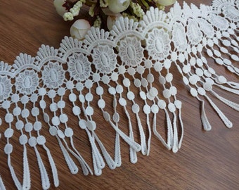 white fringe lace teardrop lace scalloped lace trim for flappers, bridal, lace scarf