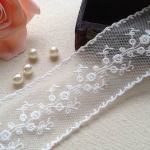 French Rose Lace Trim,White Embroidered Lace Trim For Costumes, Wedding Gowns, Doll Clothes