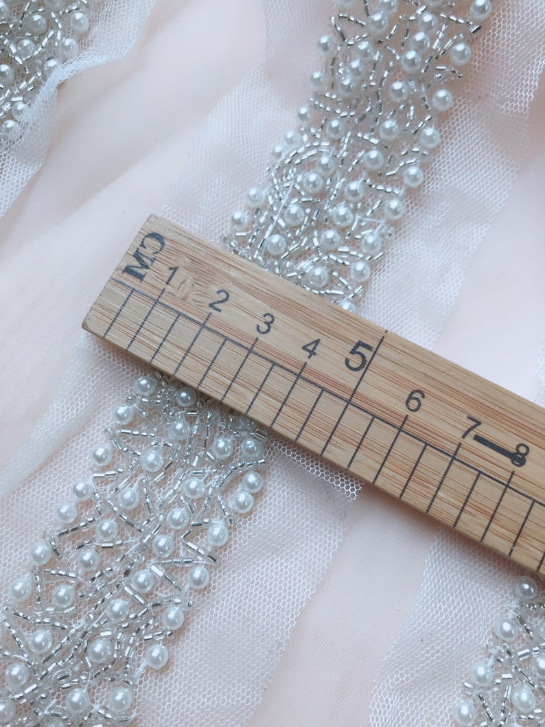 Beaded Trim Bridal Pearl Applique Ivory Beaded Lace Trim Etsy UK