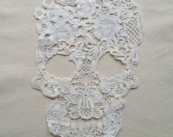 Off-White Lace Applique, Skull Lace Appliques, Cotton Lace Trim, Venice Lace Applique, Costume design