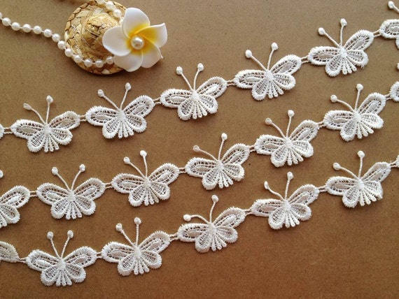Chic Venise Butterfly Lace Trim Ivory Butterfly Lace Applique for