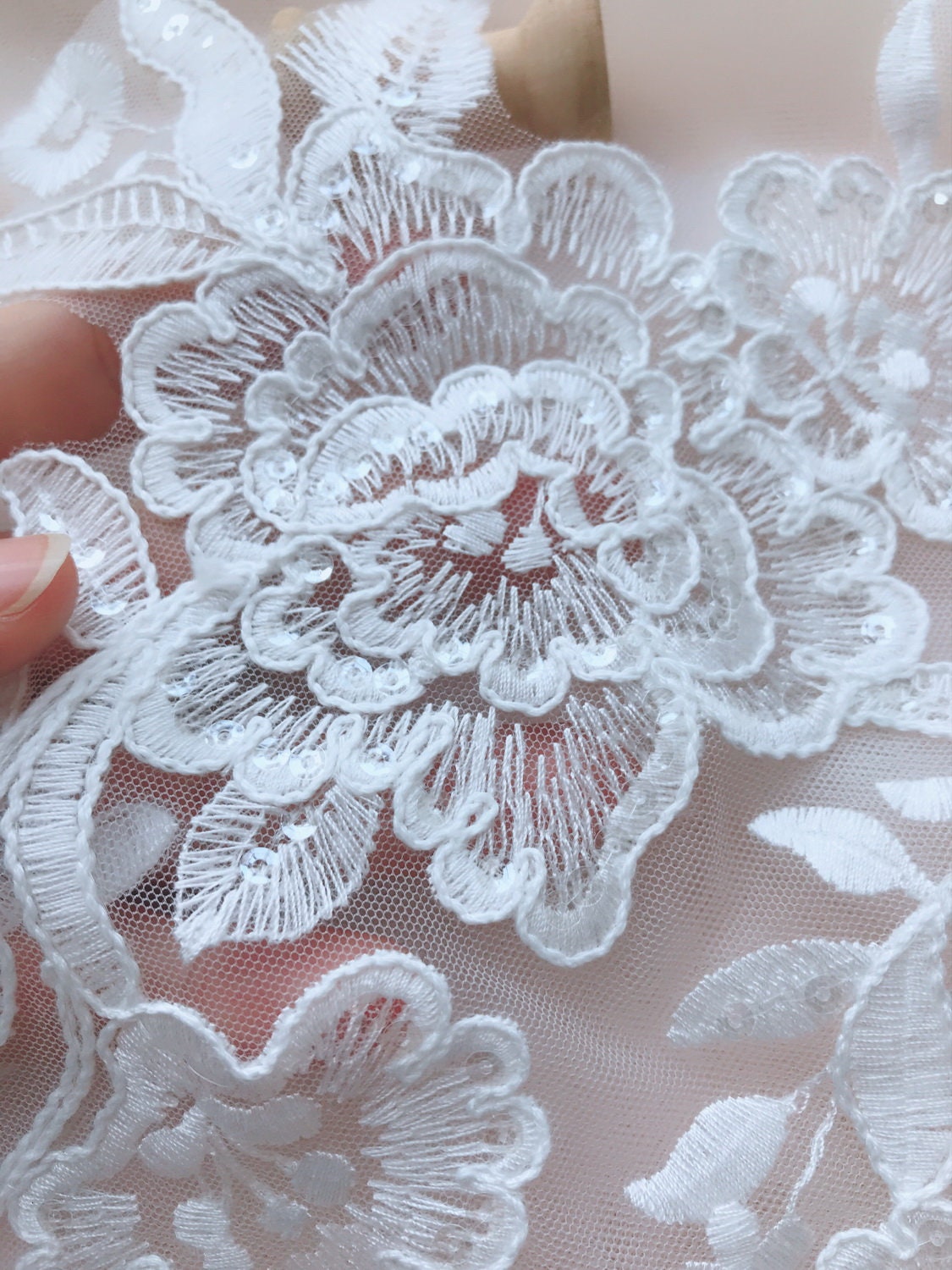 Lace Applique Ivory Flower Appliqués With Sequins for - Etsy