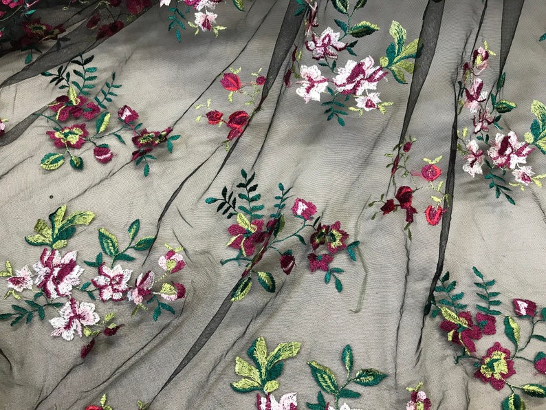 embroidery lace fabric multi-color flower mesh embroidery lace fabric factory main image 0
