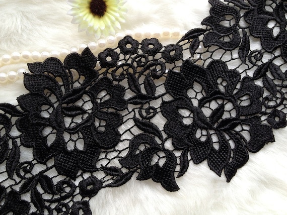 Black Lace Fabric, Crocheted Lace Fabric, Guipure Lace Fabric