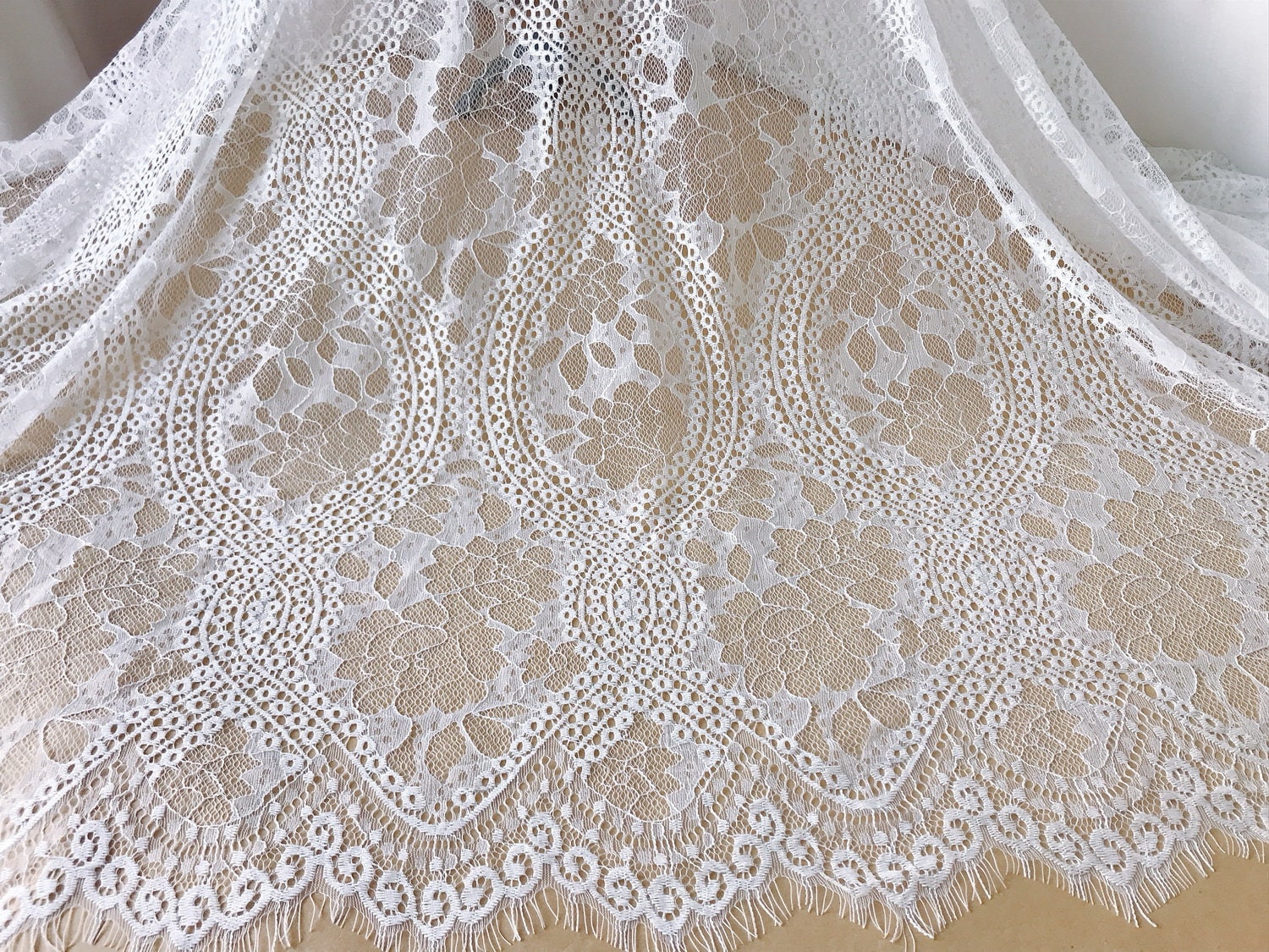 White Scalloped Lace Fabric Soft Lace Wedding Dress Fabric Etsy