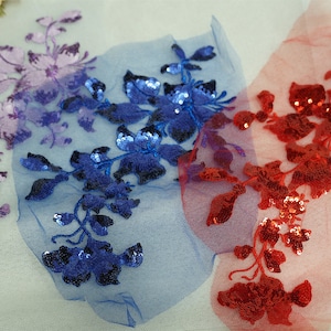 Delicate Flower Patch Embroidered Sequins Lace Applique for Lyrical Dance, Ballet, Bridal, Veils, Illusion Gowns - 9 Colors