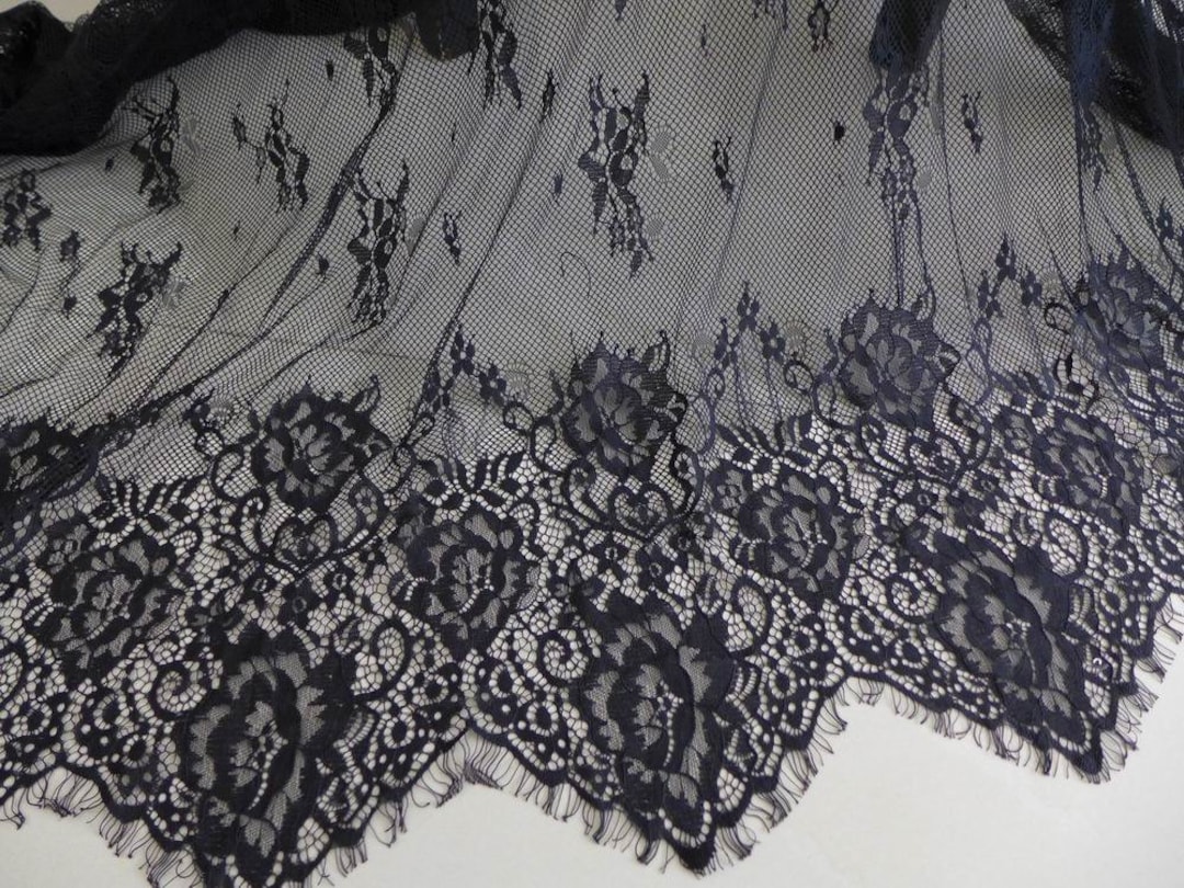 Romantic Black Lace Fabric 62 Wide Floral Chantilly Fabric Bridal ...