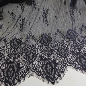 Romantic Black Lace Fabric 62" wide Floral Chantilly Fabric Bridal Wedding Gown Fabric By The Yard