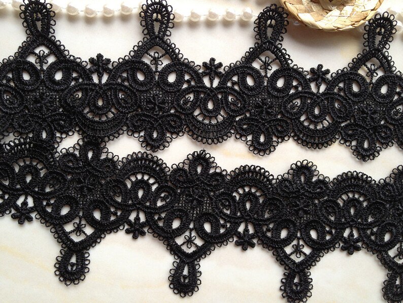 Black Lace Trim Retro Venice Lace Black Embroidery Lace Trim Etsy