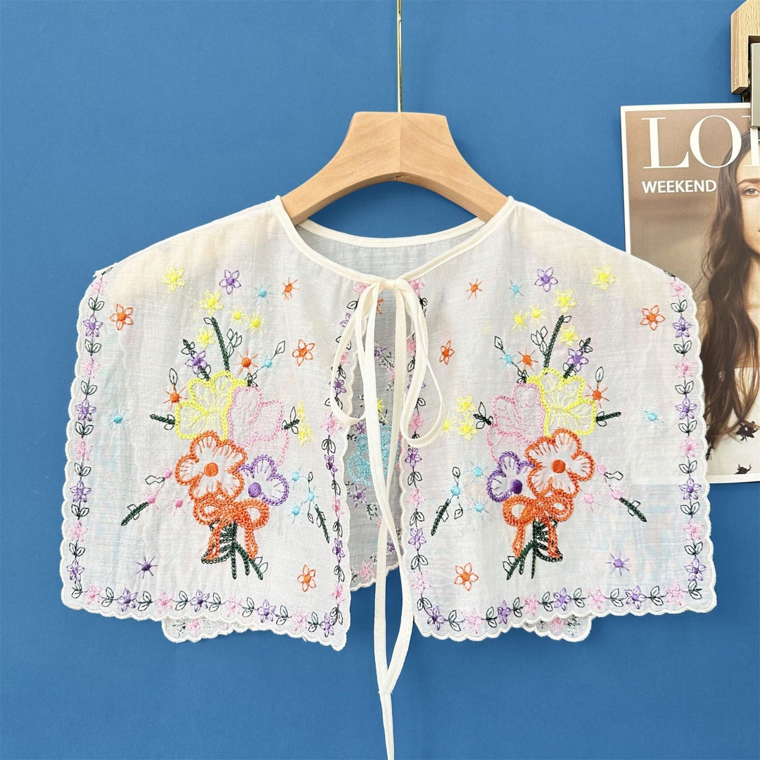 Detachable Collar, Multi-colored Embroidery Floral Collar, Removable ...