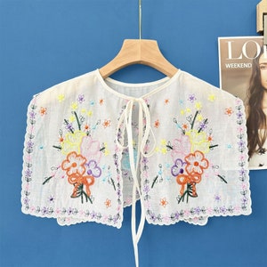 Detachable Collar, Multi-colored Embroidery Floral Collar, Removable Collar, Retro Lace Collar One piece