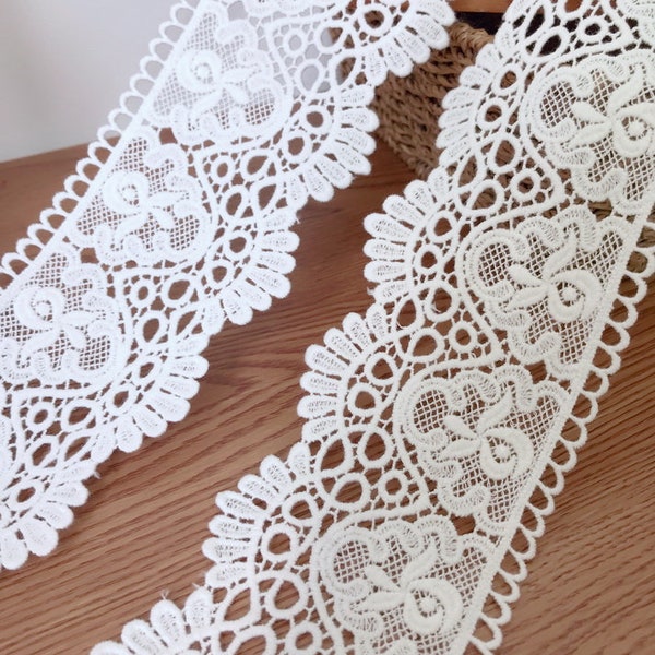 Crochet style cotton lace retro scalloped lace trim off white cotton lace trimming - 2 yards