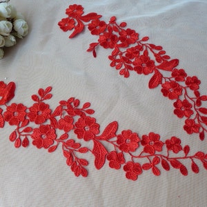 Beautiful Venice Lace Applique Pair in RED for Weddings, Bridal Headband, Garters, Altered Couture