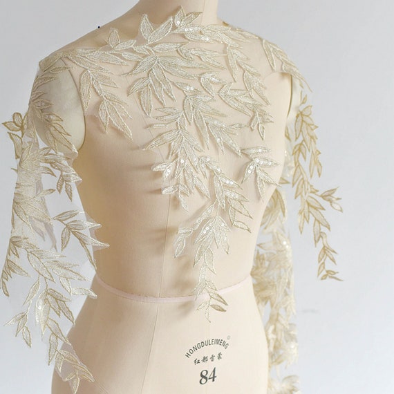 Gold Leaves Trim Sequins Embroidery Sewing Lace for Wedding Gown, Applique,  Veils, Prom Dress - Etsy
