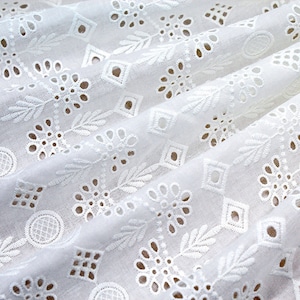 Off white Cotton Fabric Retro Eyelet Cotton Fabric for Eyelet dress, Blouse, Shirtdress or Curtains