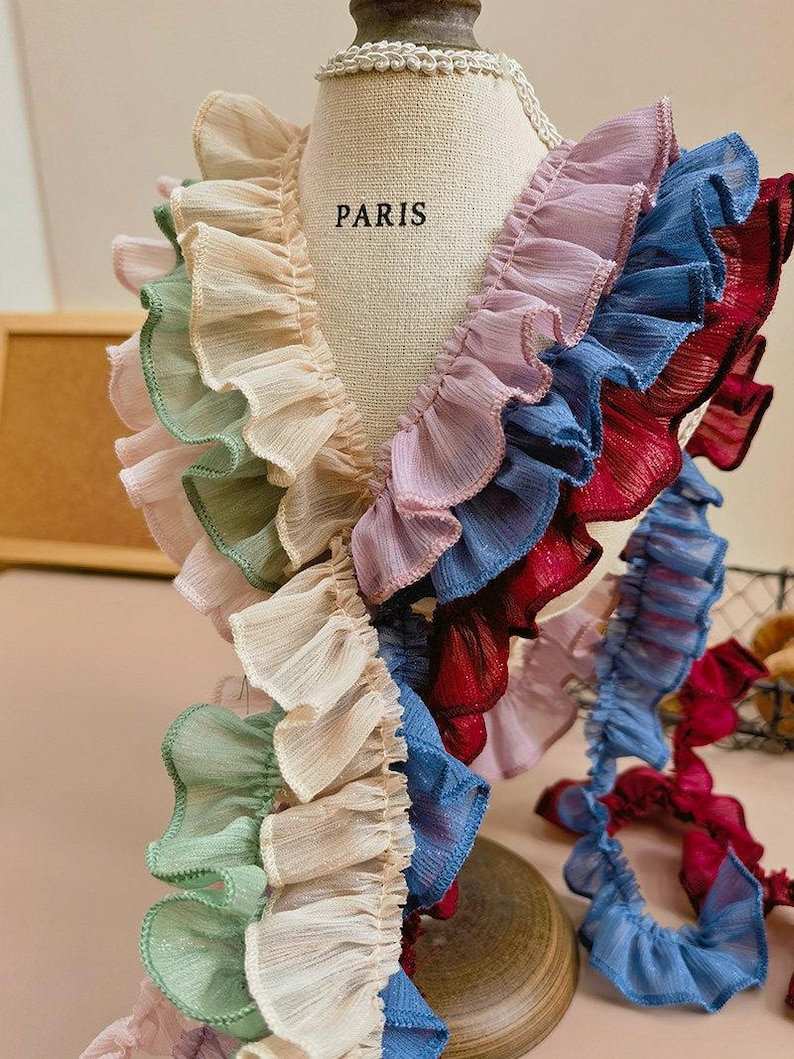 Word Ruffle Dkm 11 Colors-ruffled Chiffon Silver Thread Lace Trim, Soft Lace Trim for ...