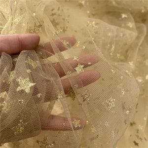 Stars Mesh Fabric, Gold Stars Glitter Print Lace Fabric for Flower Girl Dress, Party Dress, Wedding Decoration image 5