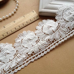 Off White Bridal Lace Fabric Cotton Lace Flower Applique Trim 2.75 inch Wide By The Yard image 1