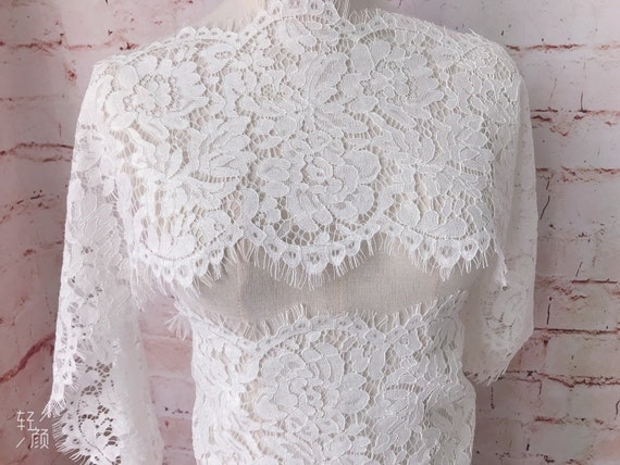Adorno de encaje festoneado frances de Chantilly en color marfil para vestidos de novia prendas de encaje accesorios para velos de novia Etsy Mexico
