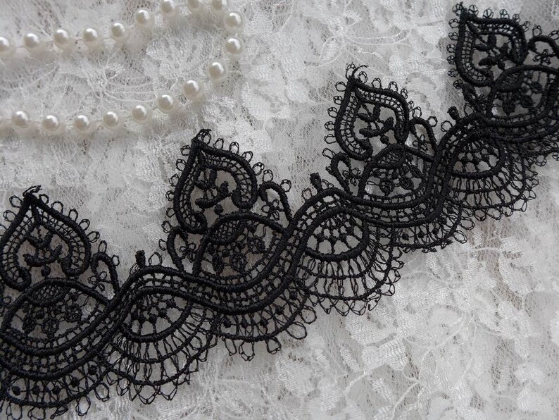 Delicate Black Lace Fabric Trim Vintage Black Lace Trim for Etsy