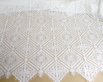 Retro Chantilly Lace Chic Rhombus Pattern Eyelash Fabric for Wedding Dress, Baptism Gown, Boho Dress