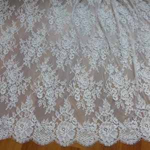 White Chantilly Lace Fabric Beautiful Roses Floral Wedding Fabric Unique Bridal Lace Fabric By The Yard image 2