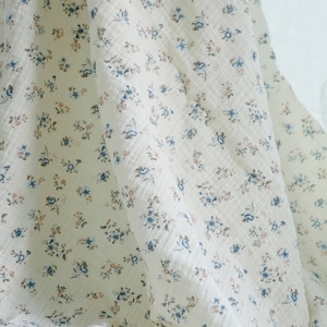 Beige Cotton Fabric Double Layer Crepe Floral Cotton Printed Fabric for Kids Clothing, Girl Dress, Summer Dress image 3