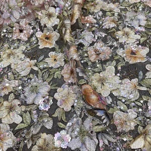 Multi-Color Bridal Wedding Designed Beaded Sequins Embroidered Mesh Lace Fabric By The Yard