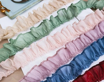 11 Colors-Ruffled Chiffon Silver Thread Lace Trim, Soft lace Trim for Lolitadress, Cuffs, Sewing Trim Lace