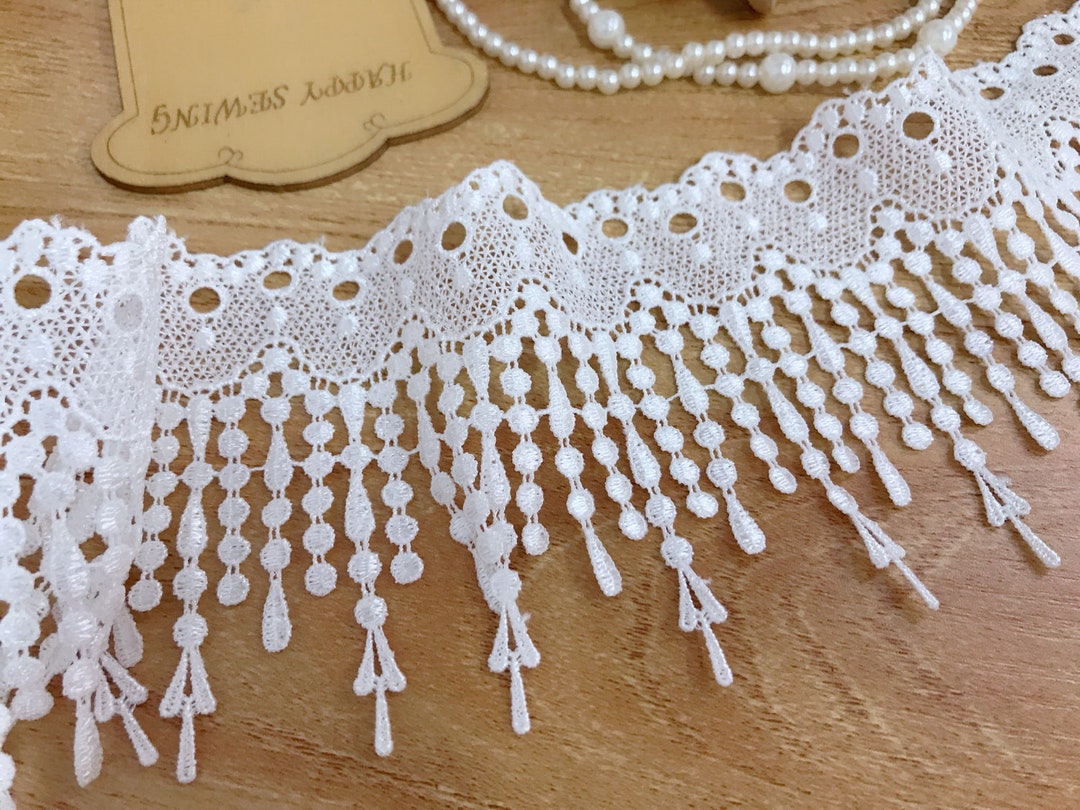 White Tassel Fringe Lace With Waterdrop Fringe Trim for Wedding