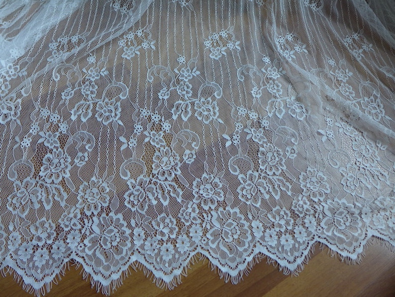 Dentelle Chantilly Off white Floral Bridal Lace Fabric 57.9 wide Fabric for Wedding or Christening Gown