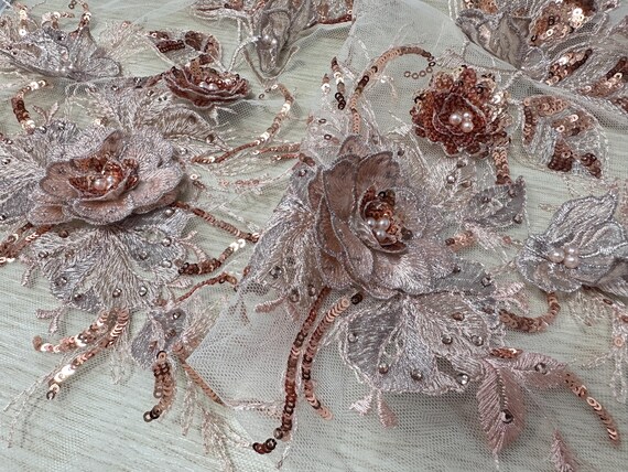 Coloré 3D Fleur Dentelle Tissu Perles Sequin Brodé Robe Appliques Col Coudre Patch Pour La Décoration De Mariage DIY-8