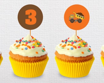 Custom Digger Birthday Cupcake Toppers - PDF Printable