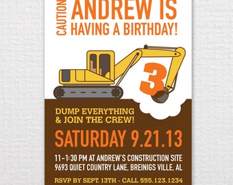 Custom Digger Birthday Invitation - PDF Printable