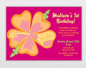 Custom Hawaiian Luau Birthday Party Invitation - PDF Printable