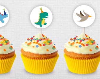 Custom Dinosaur Birthday Cupcake Toppers - PDF Printable