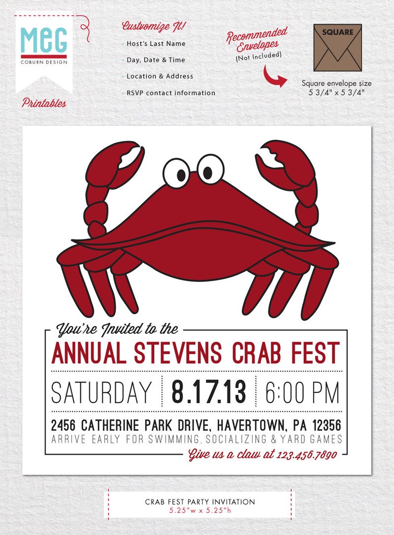 Custom Crab Fest Party Invitation PDF Printable Etsy