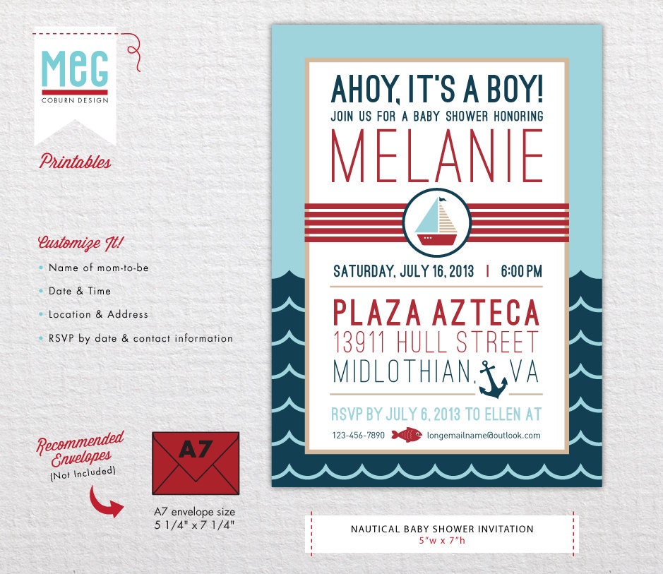 Custom Nautical Baby Shower Invitation PDF Printable - Etsy
