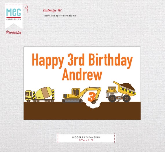 Custom Digger Birthday Sign Pdf Printable Etsy