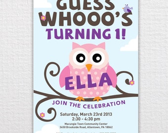 Custom Owl Birthday Party Invitation - PDF Printable