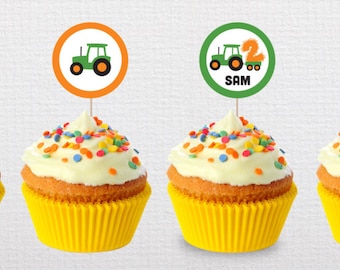 Custom Tractor Birthday Cupcake Toppers - PDF Printable